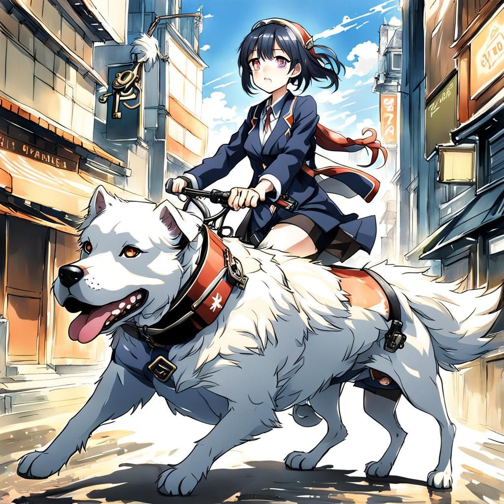 anime girl riding dog
