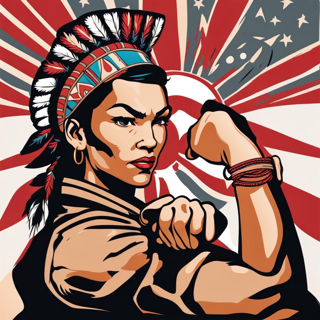 Rosie the riveter but she is Native American   by @AvoDeciduous