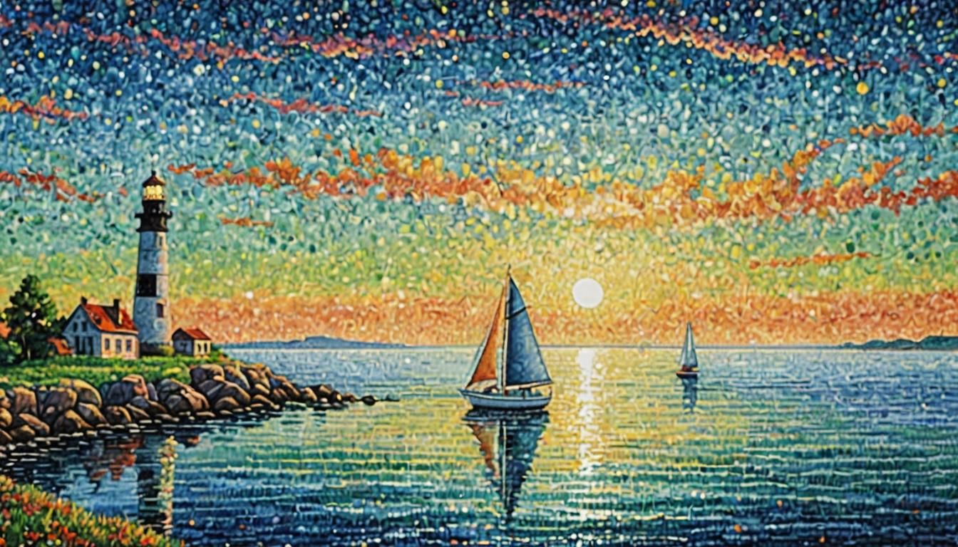 a sailboat and a lighthouse  by @Ghexghe