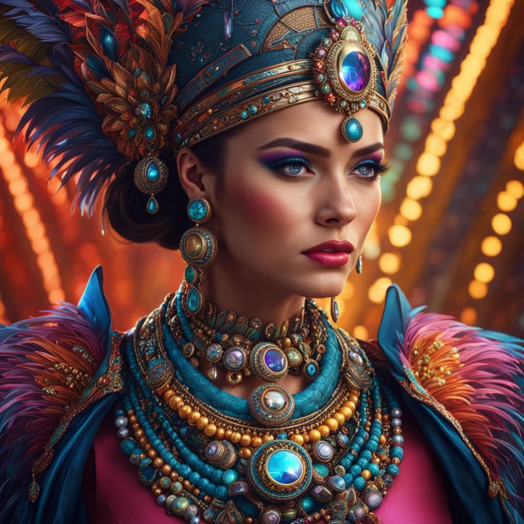 Hyperrealistic portrait of a beautiful woman wearing intrica...