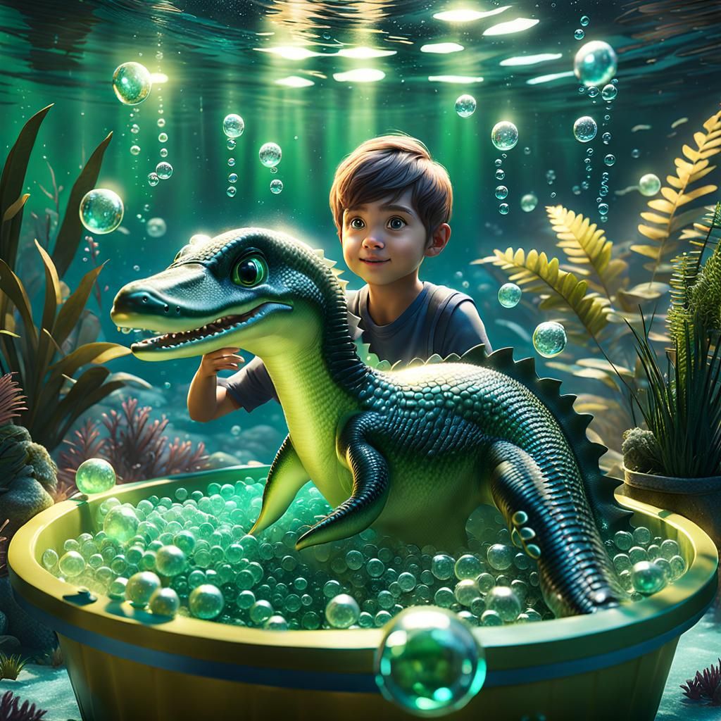 Bobby holds his breath to play with baby Nessie  by @Tiny Pearl Cat