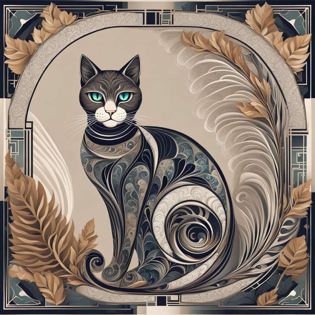Art deco tapestry with cat 😼🌿