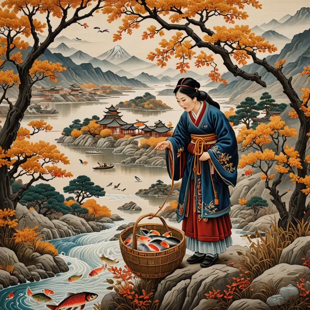 Suzhou silk embroidery - fisherman's wife