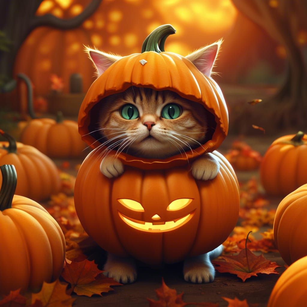 Cat in a pumpkin costume cute autumn halloween - AI Generated Artwork ...