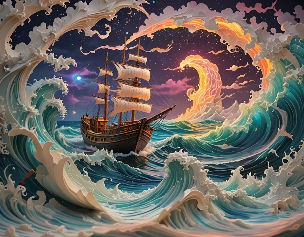 The Ocean Waves In Their Fury  by @Kit30kat