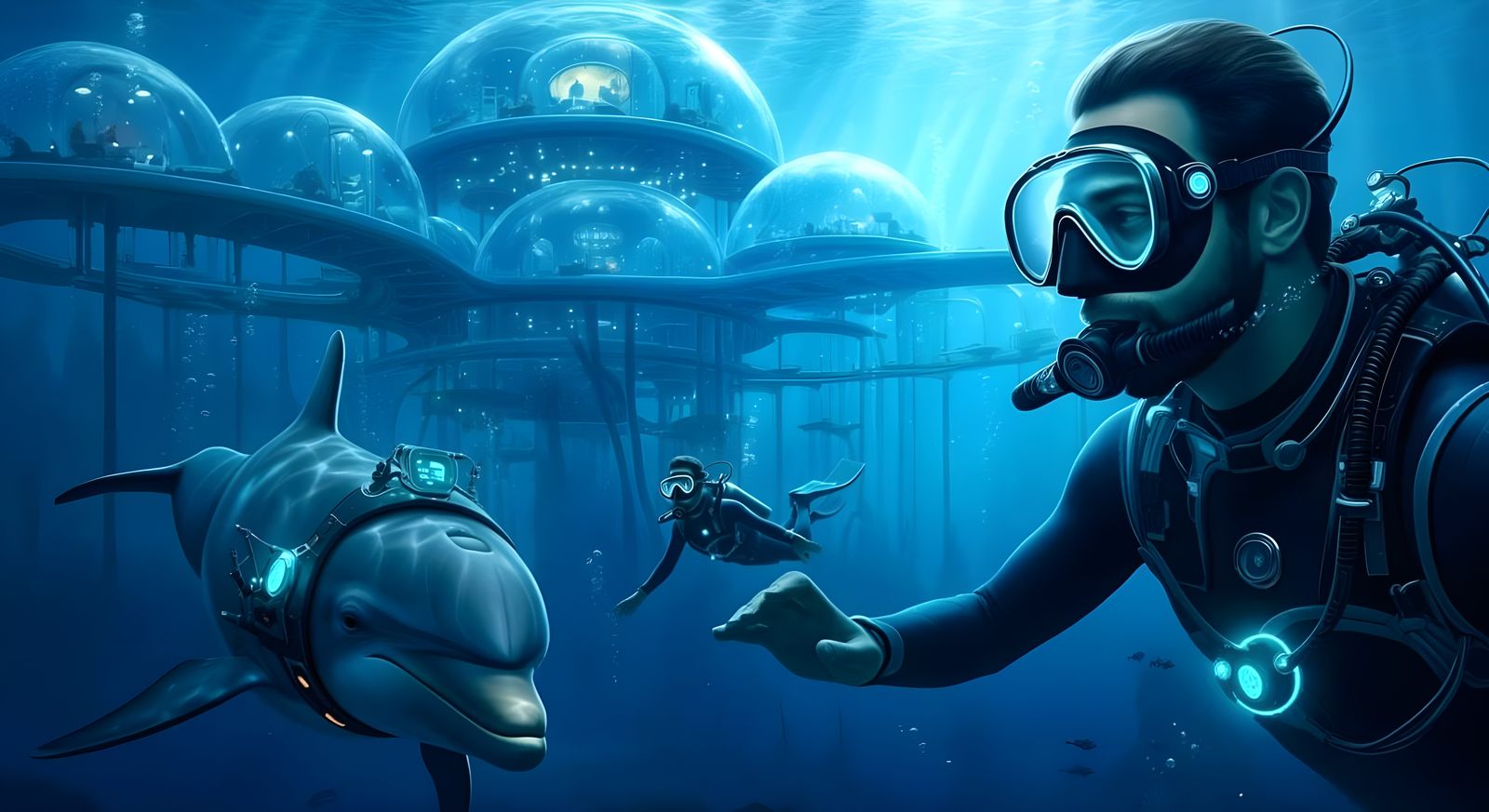 Human and Dolphin Underwater Concord City  by @Gary Murakami