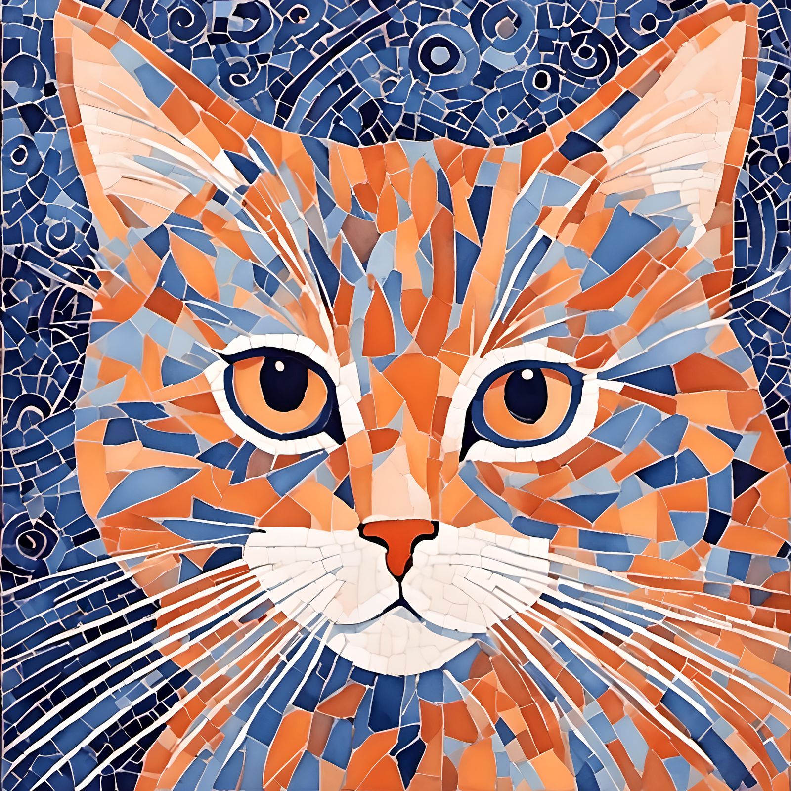 cat, orange blue color contrast, watercolor, negative space, mosaic, <lora:Watercolor Mosaic:1.0> 