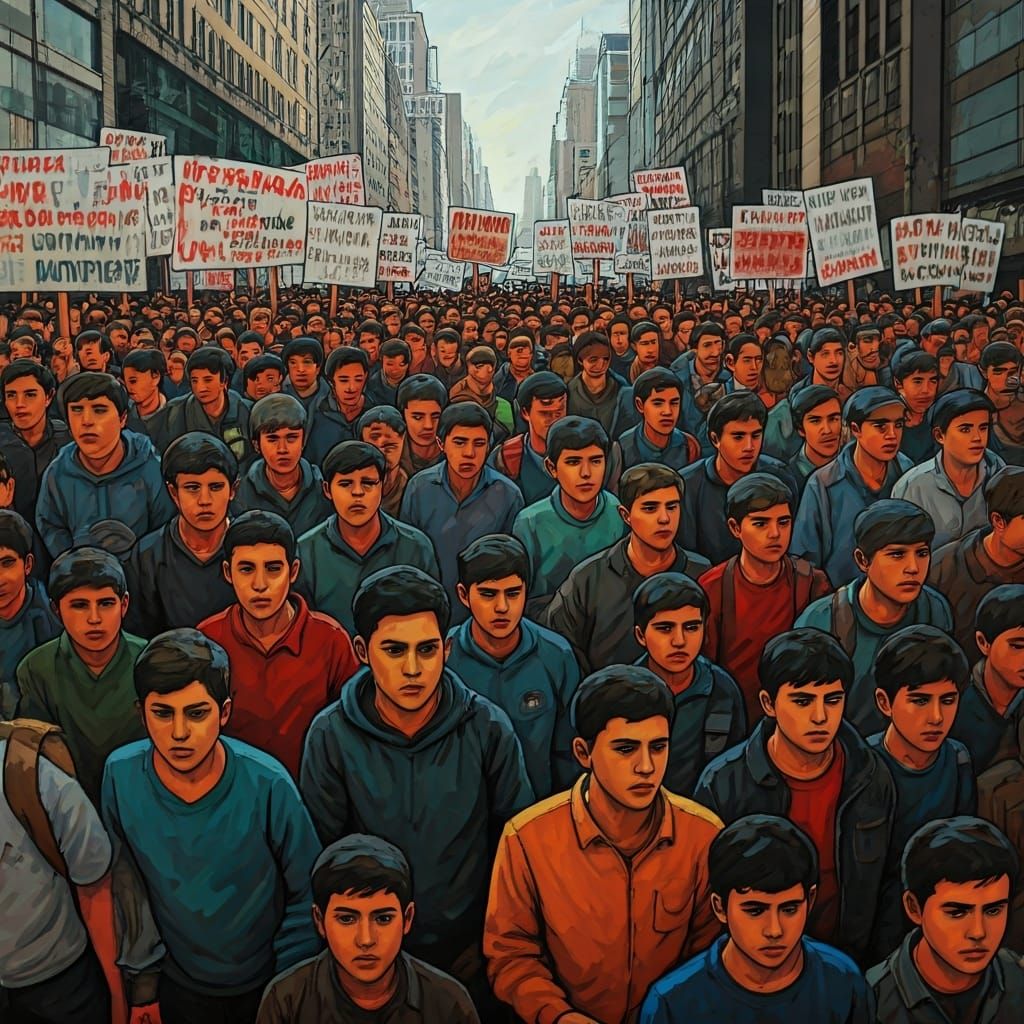 Boys' Protest in Street Art Style