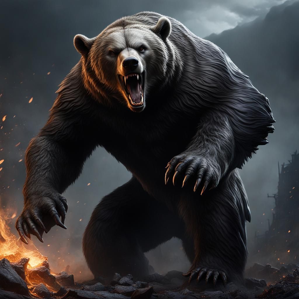 Award-winning masterpiece meticulously detailed Enraged Dire Bear, dark ...