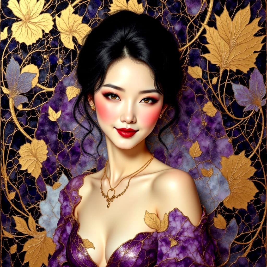 Art Deco Chinese Woman in Mixed Media Collage