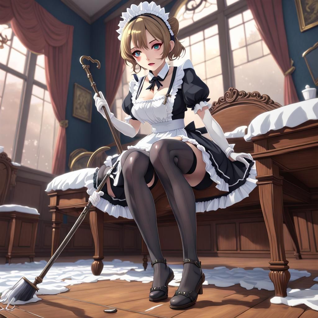 maid anime pantyhose feet, mistress with riding crop - AI Generated Artwork  - NightCafe Creator