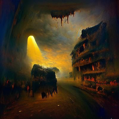 Scary Zdzisław Beksiński hellscape Thomas Kinkade atmospheri...