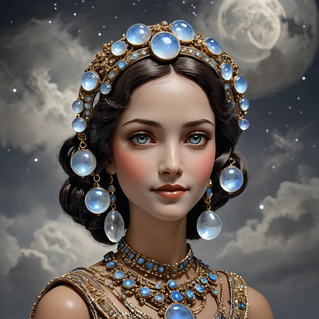 (antique super cute brunette moon girl of the 1920s, moonsto...