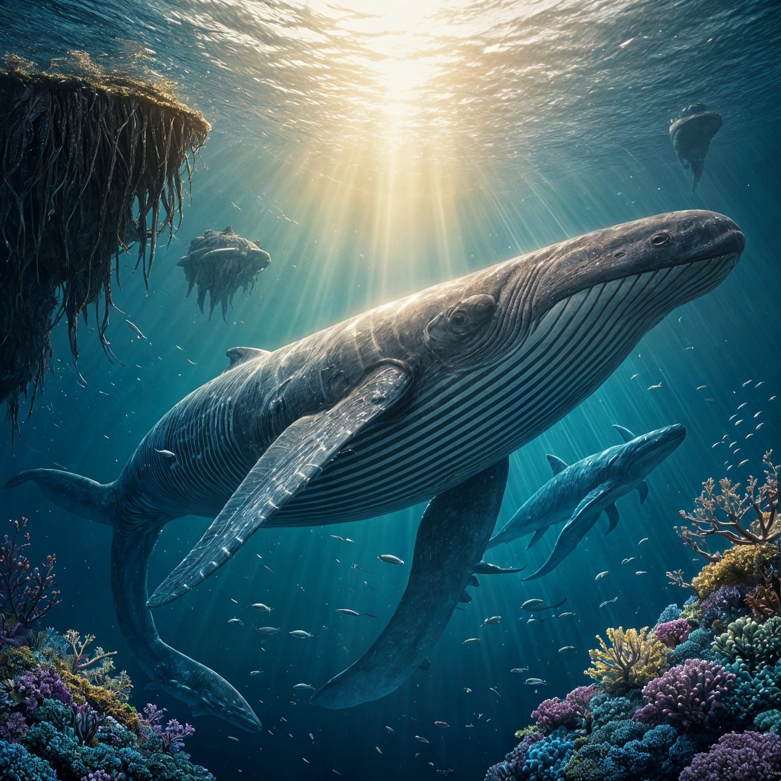 Gigantic alien whales swimming gracefully through the deep oceans of a distant exoplanet in the Sirius ...  by @bodin69