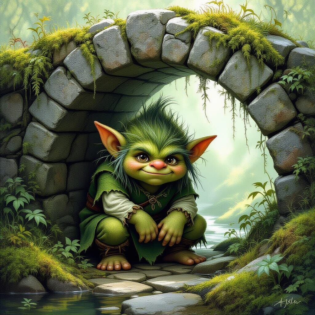 A cute moss-covered troll hiding under a bridge.  by @Mr Mrs Meadows