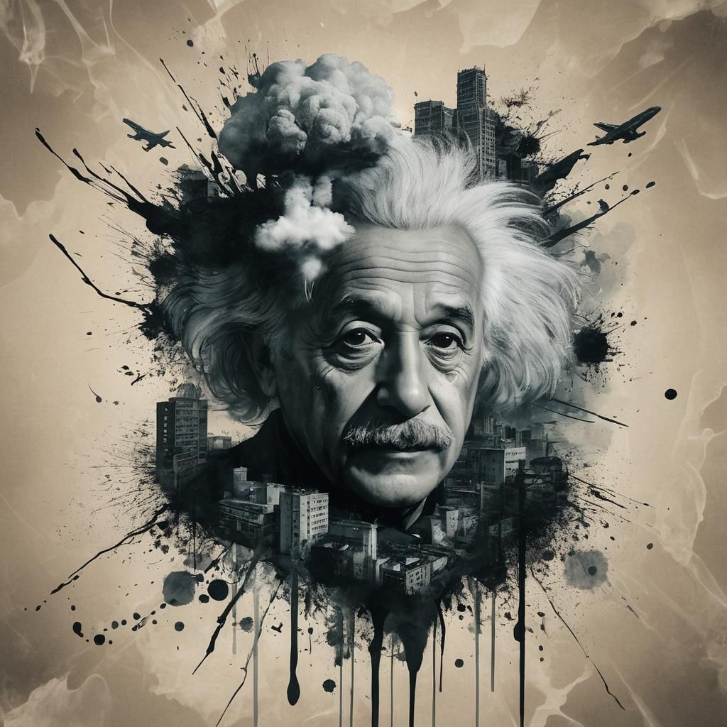 A surreal ink portrait in a double exposure style, combining...