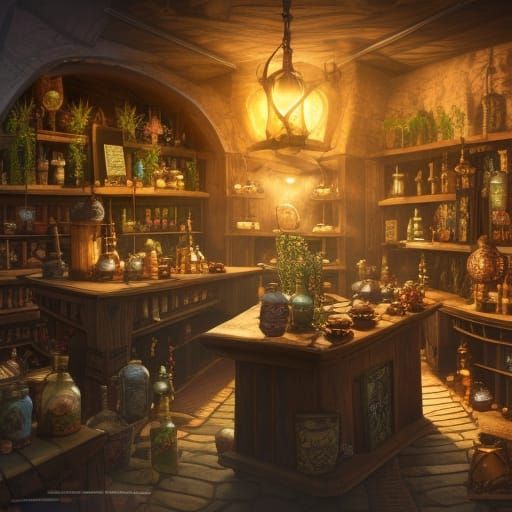 Fantasy potion shop - AI Generated Artwork - NightCafe Creator