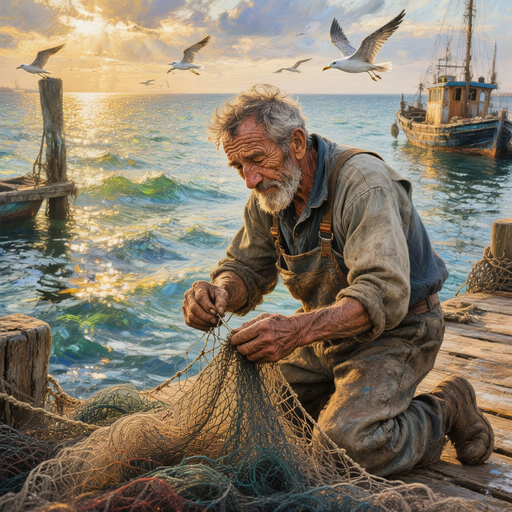 "The Seasoned Fisherman: A Moment of Tranquility"  by @Bigpakboii
