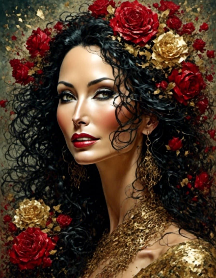 Rose Adorned Woman Portrait in Hyperdetailed Style