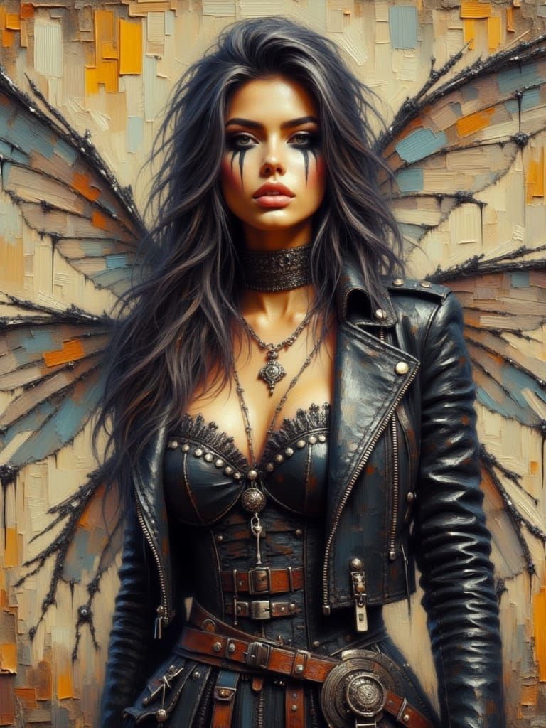 <lora:HRH-oil-and-grunge:1.0> Paris portrait , grunge, hyper detailed