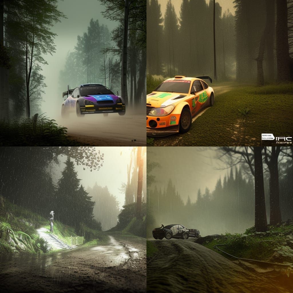 Dirt rally forest speed cloudy rain