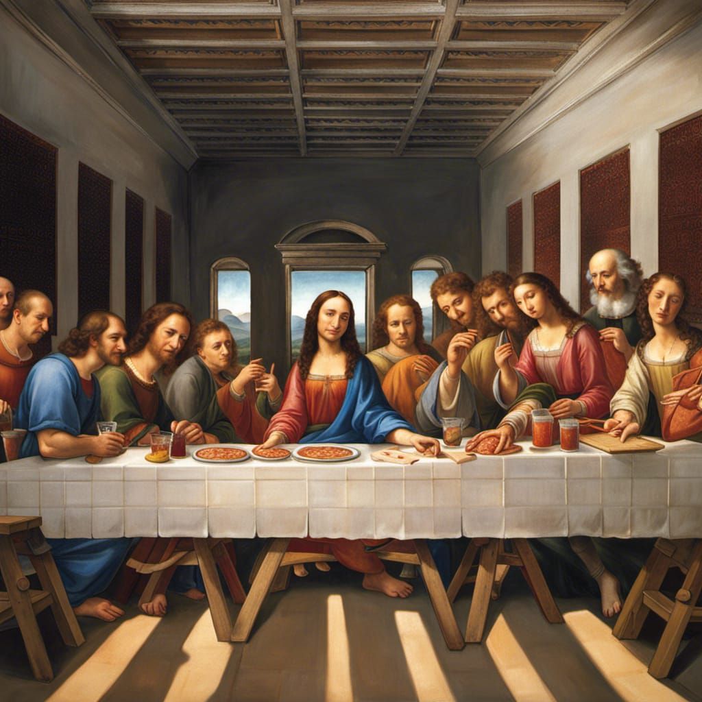 “The Last Supper” with pizza 🍕 - AI Generated Artwork - NightCafe Creator