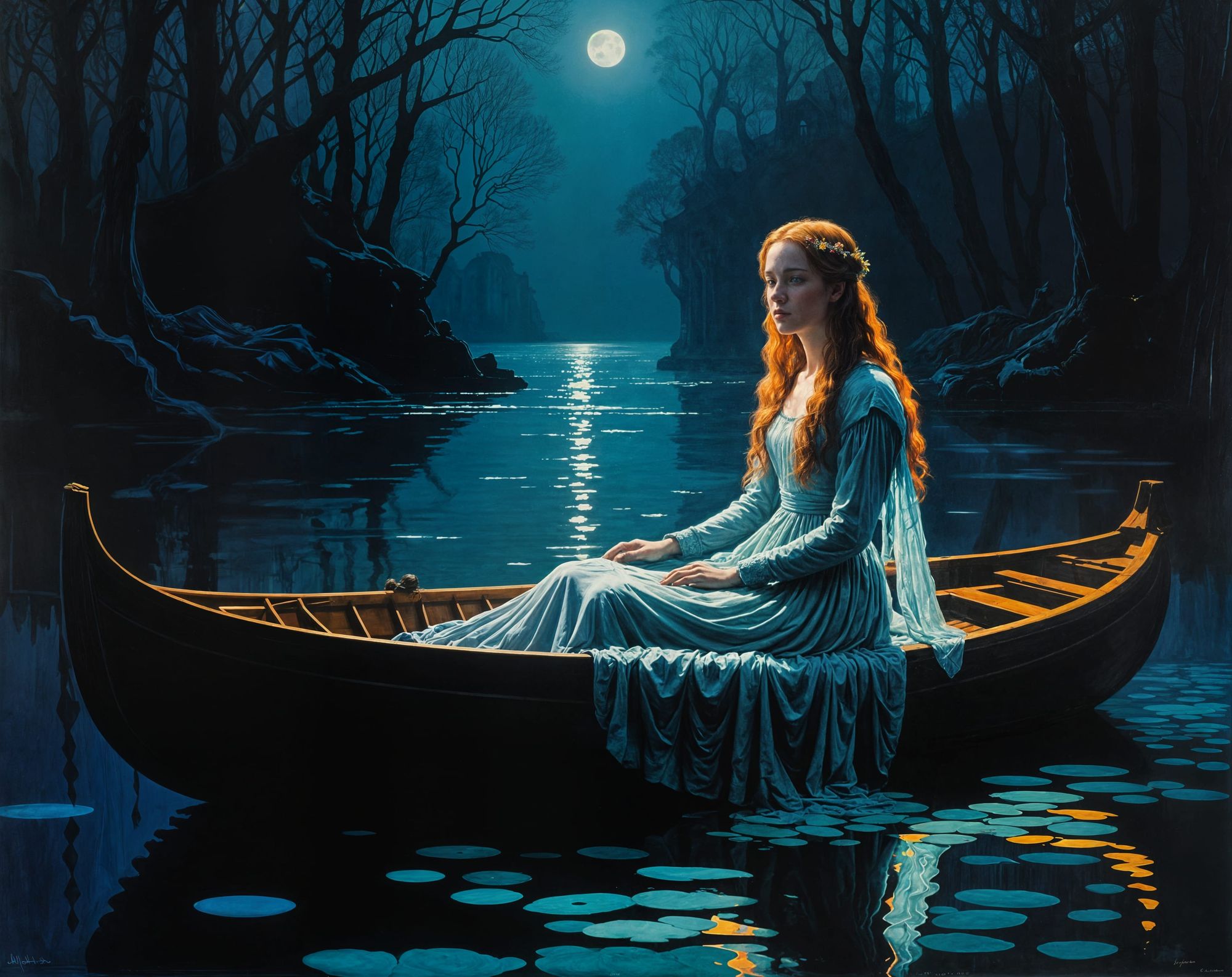 The Lady of Shalott in the style of Christopher Bucklow