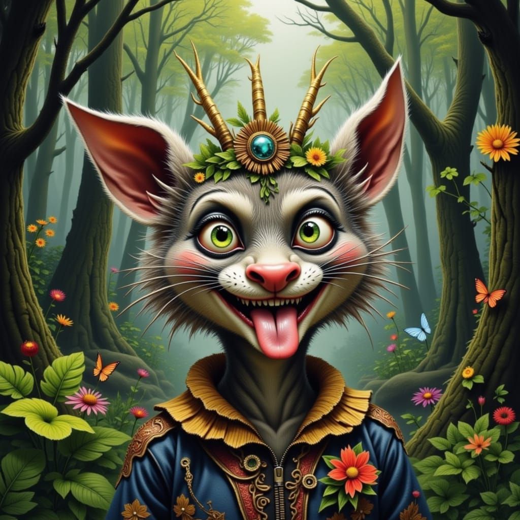 Whimsical Forest Creature with Funny Face