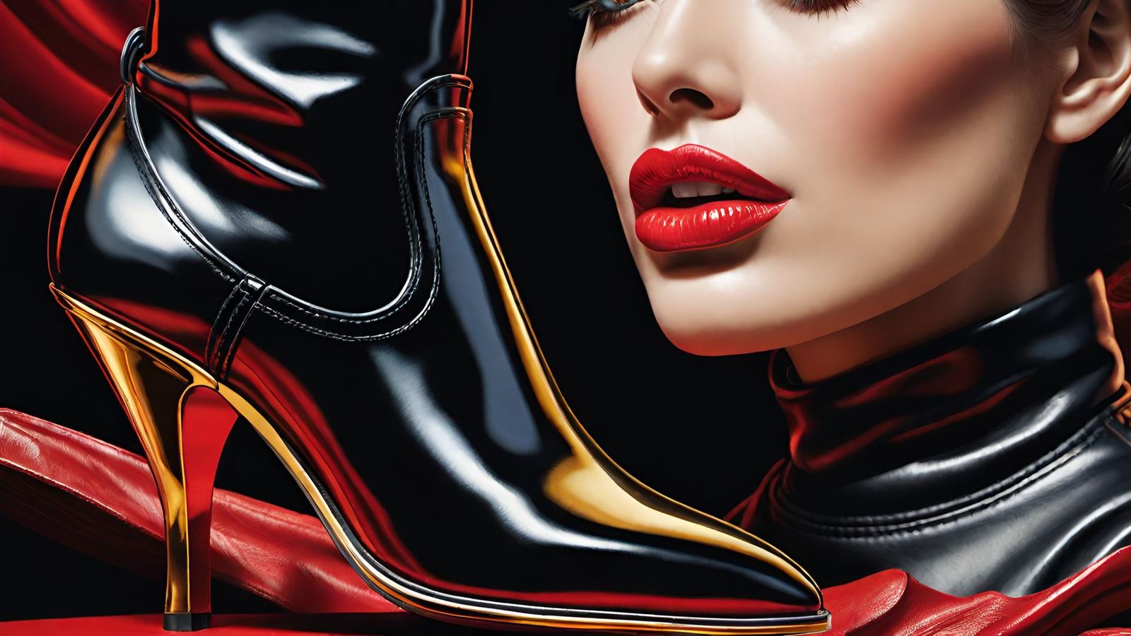 Woman and shiny black leather