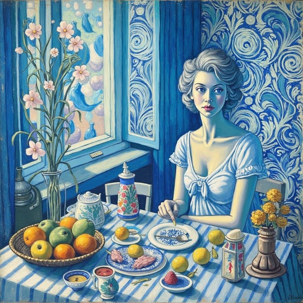 The wife of the artist, Ingeborg Stegemann (born  Ingeborg  Krause), en 1928, peinture surrealiste et impressionniste, à  l'huile sur toile,...