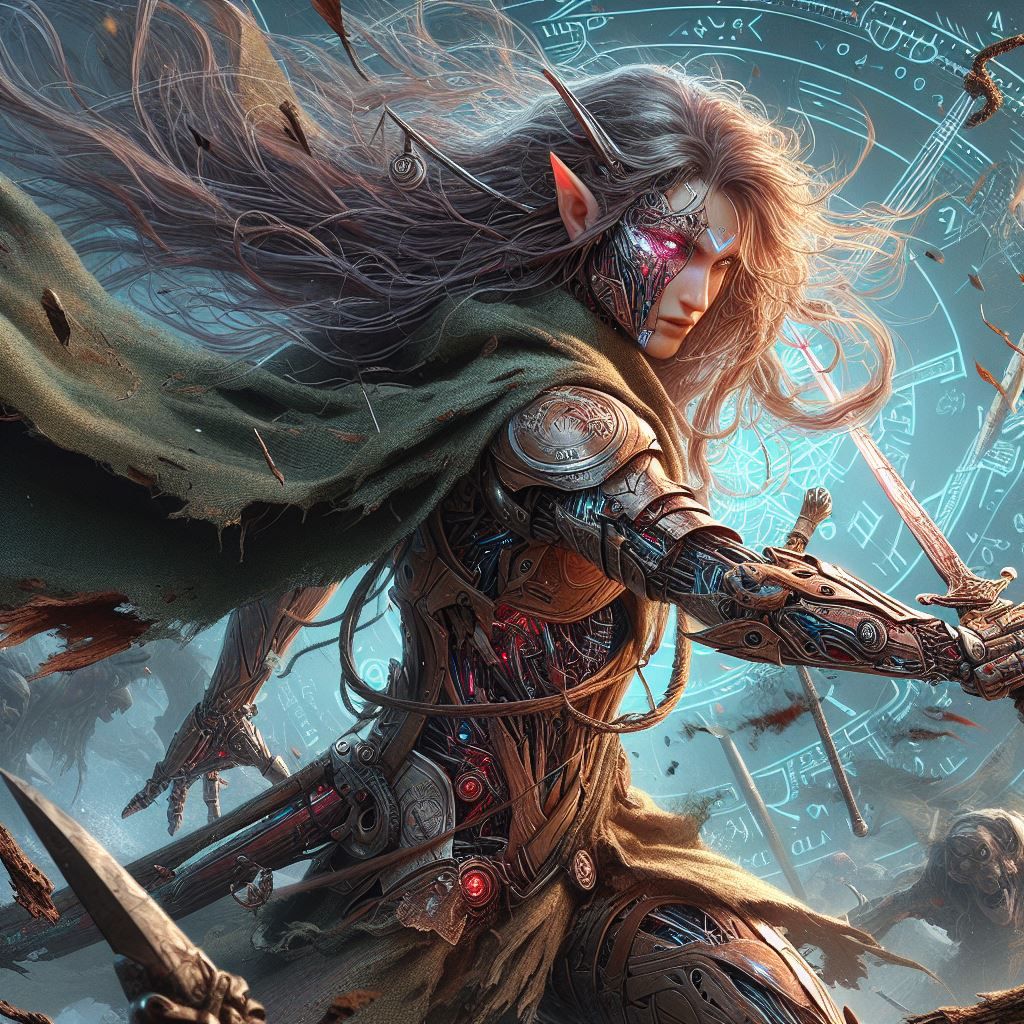 Wood elf cyborg in battle