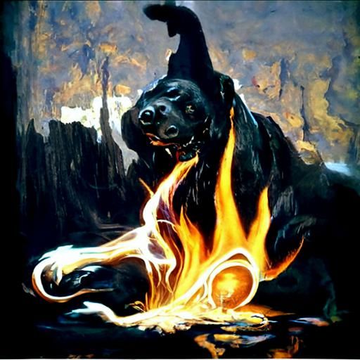 black dog in fire