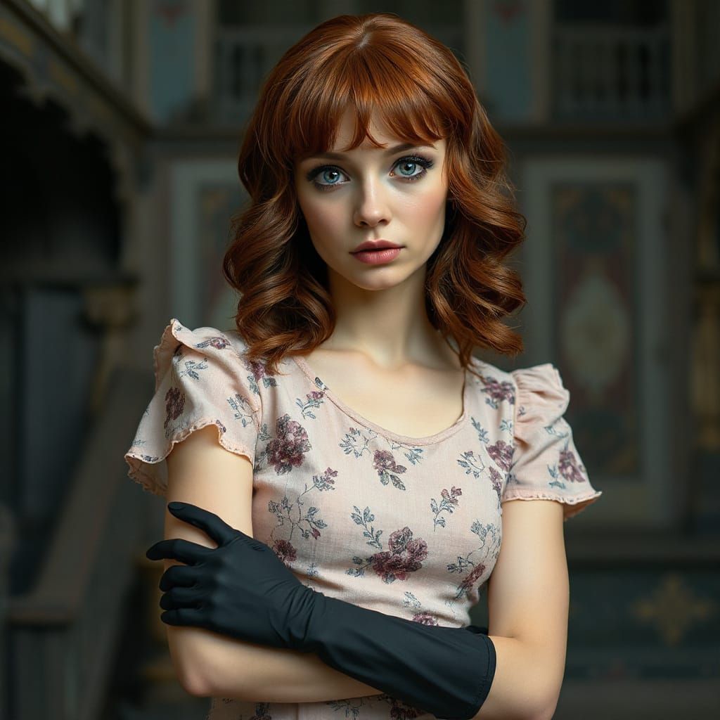 Gothic Woman with Auburn Hair in Ethereal Style