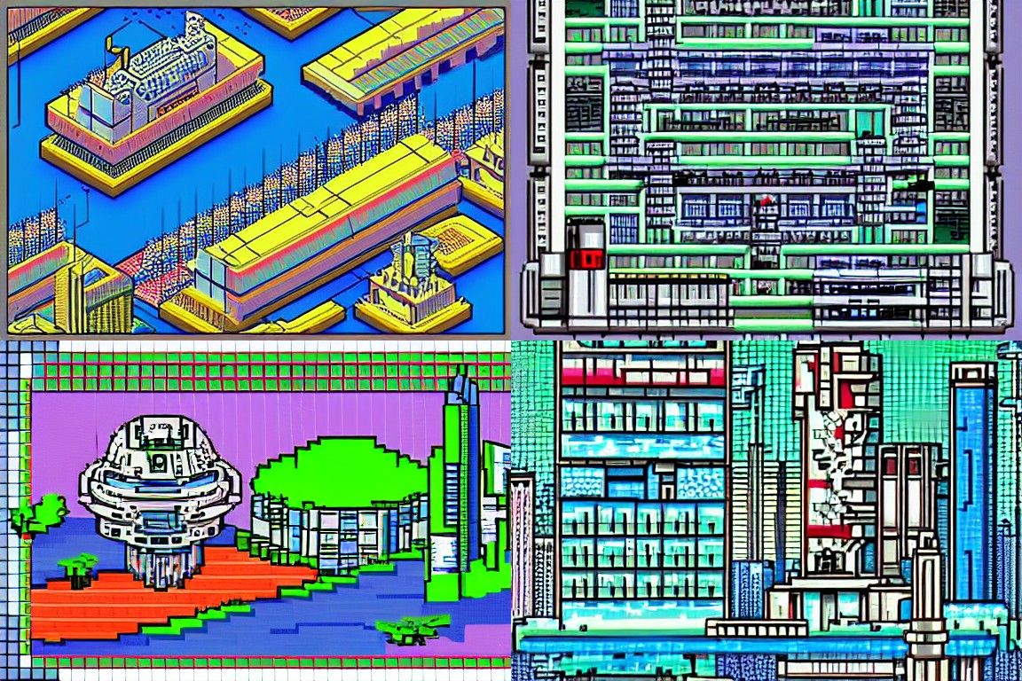 Sci-fi city in the style of Pixel art