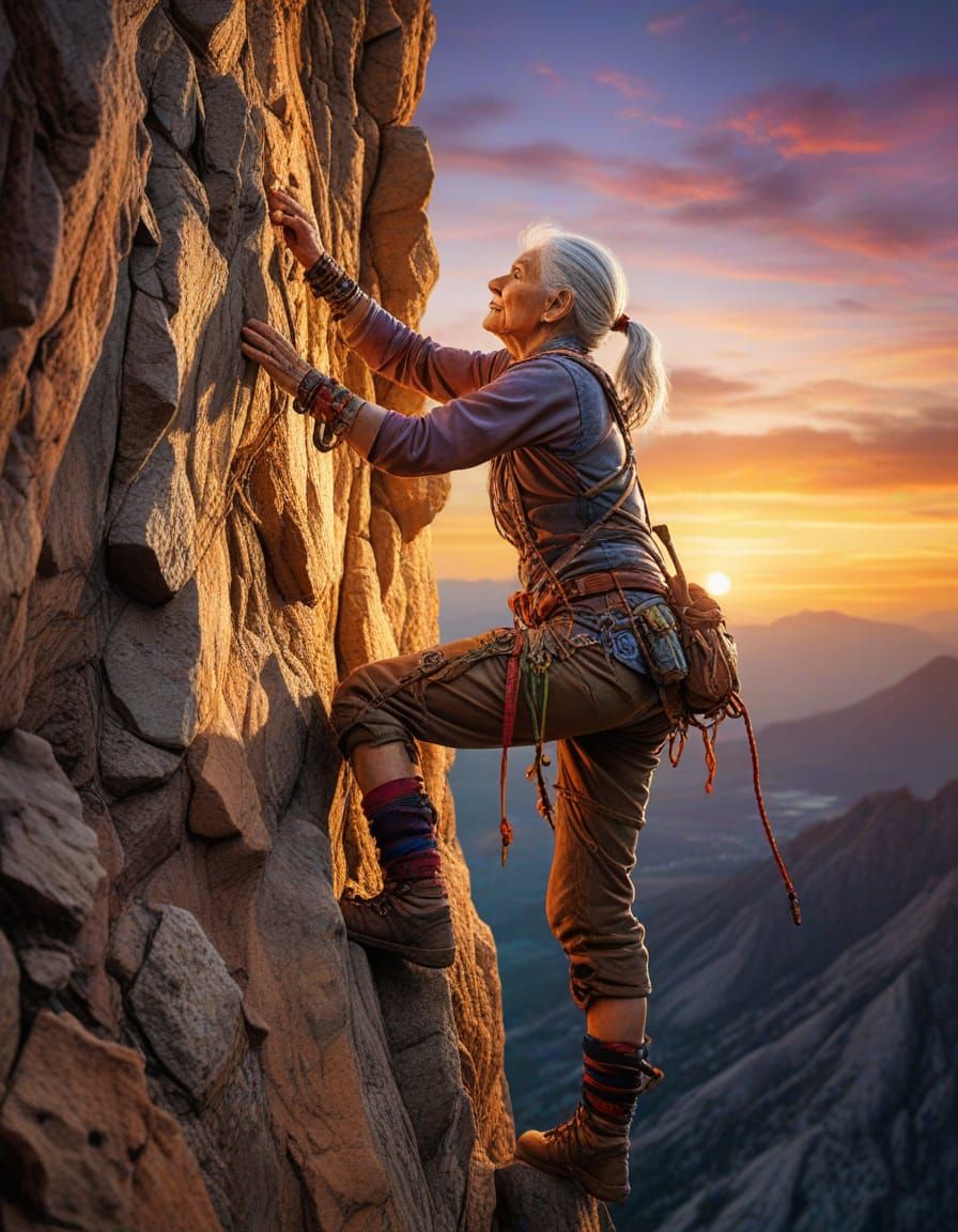 Climbing a mountain.