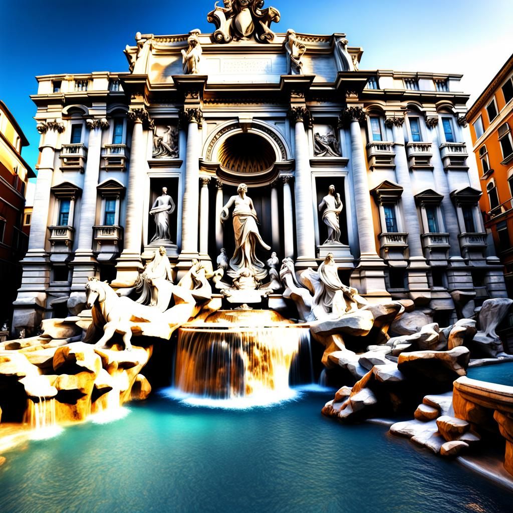 Trevi Fountain in Rome well centered, well defined, HDR phot...