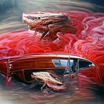 red alligator driving cadillac