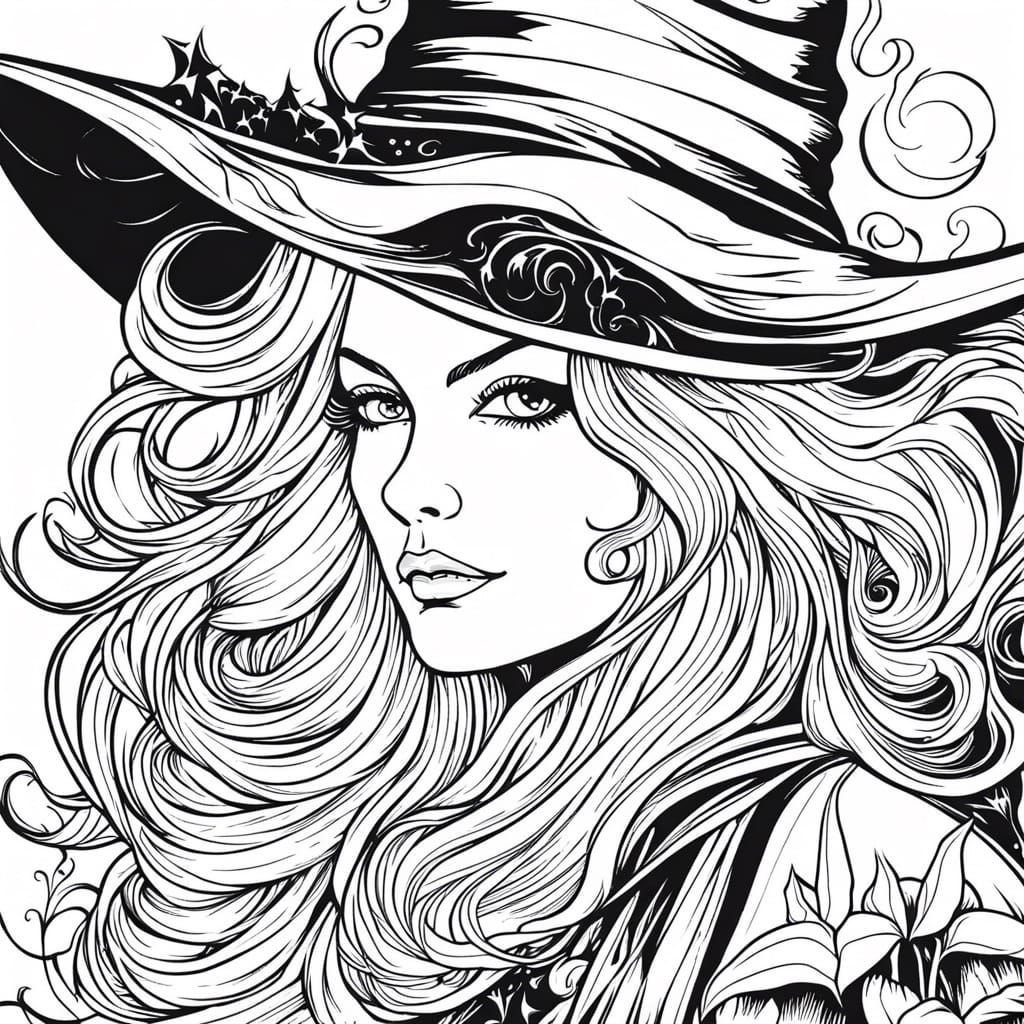 outline art for adults coloring book cute halloween coloring pages with  witch, adult style, white background, Sketch style, full body, only - AI  Generated Artwork - NightCafe Creator