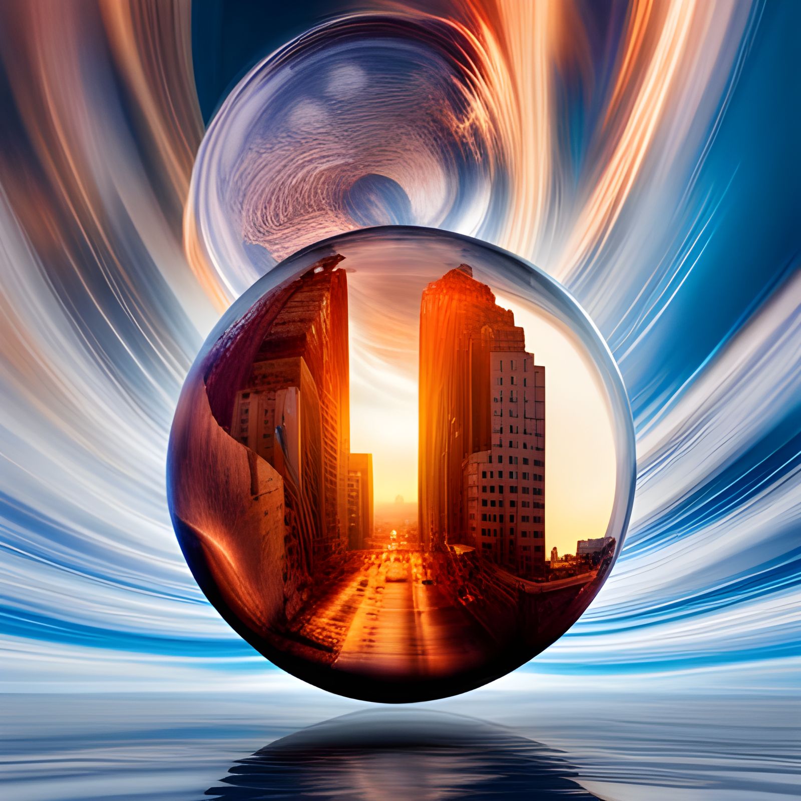 Sunset in the City inside a Magic Looking Glass