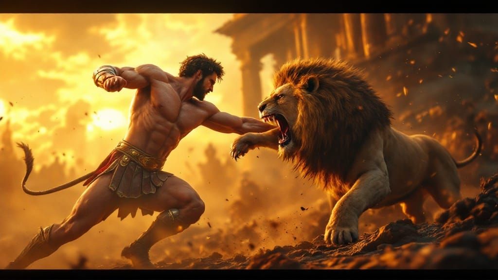 Hercules fighting the Nemean lion