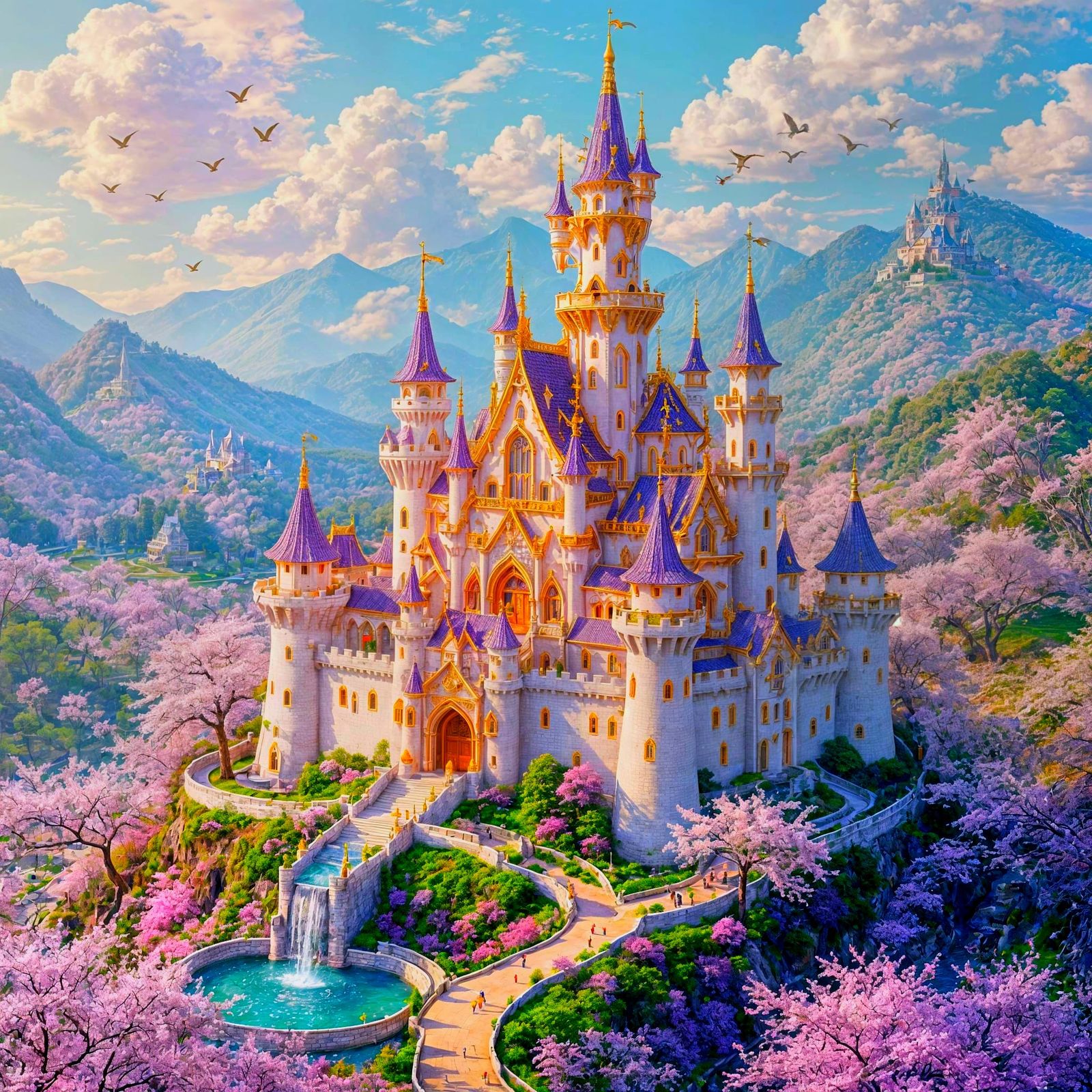 Enchanting Fairy Castle on Cherry Blossom Hill