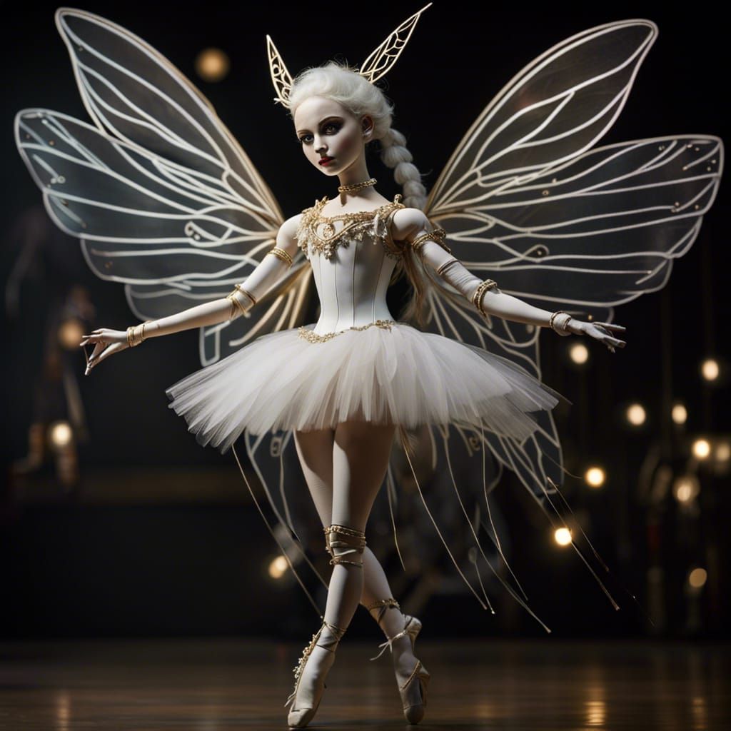 Animatronic marionette a beautiful ballet dancer wearing a w...