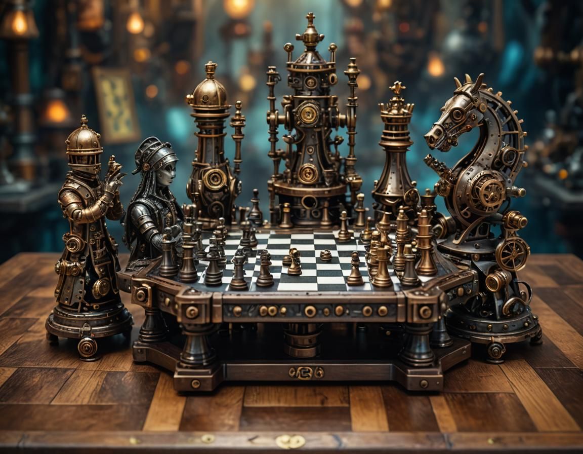 Steampunk selfplaying chess board   by @Nimira