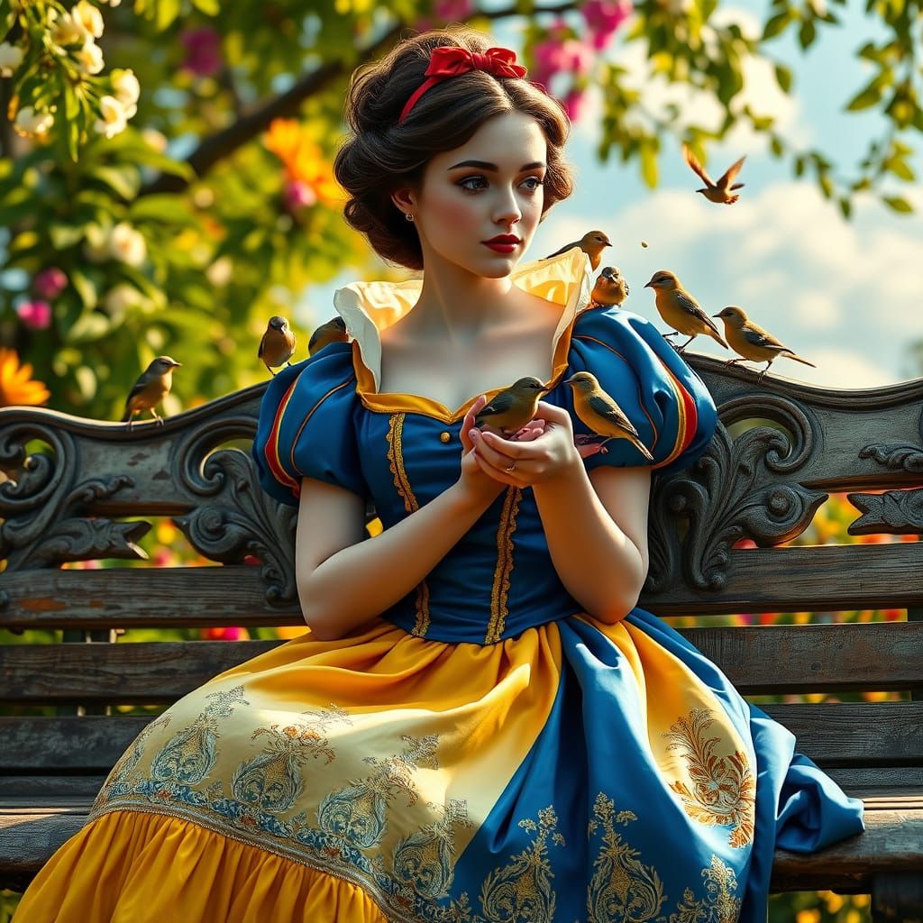 Snow White in real life feeding birds  by @Danielle