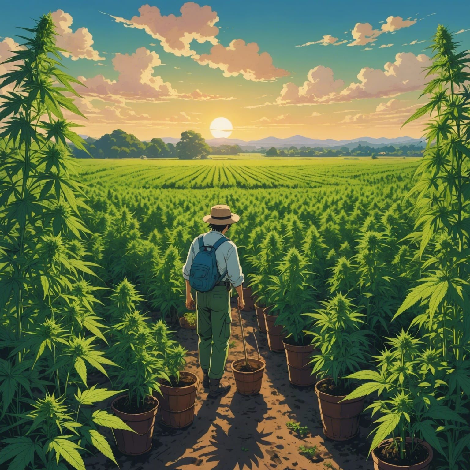 A field of beautiful cannabis plants being harvested by farmers Studio ...