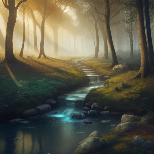 Mystical Forest with Shimmering Castle: Fantasy Concept Art