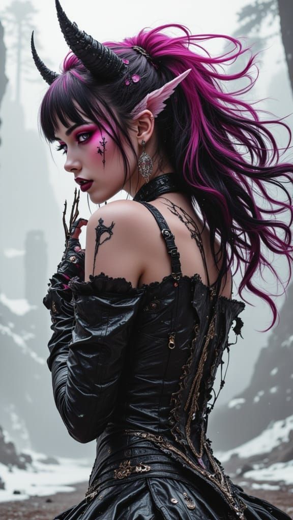 Goth Princess in Neon Synthwave Night