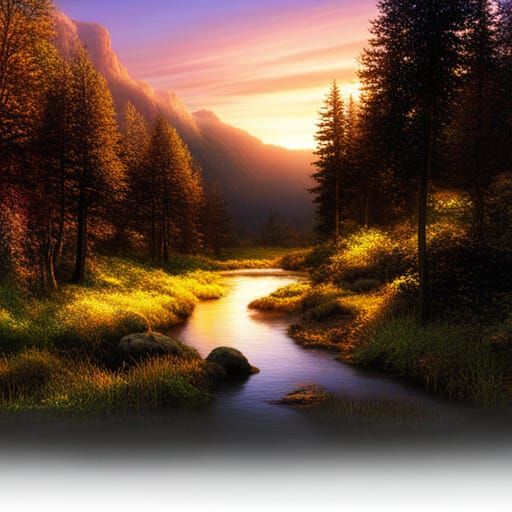 Sunset mountain stream
