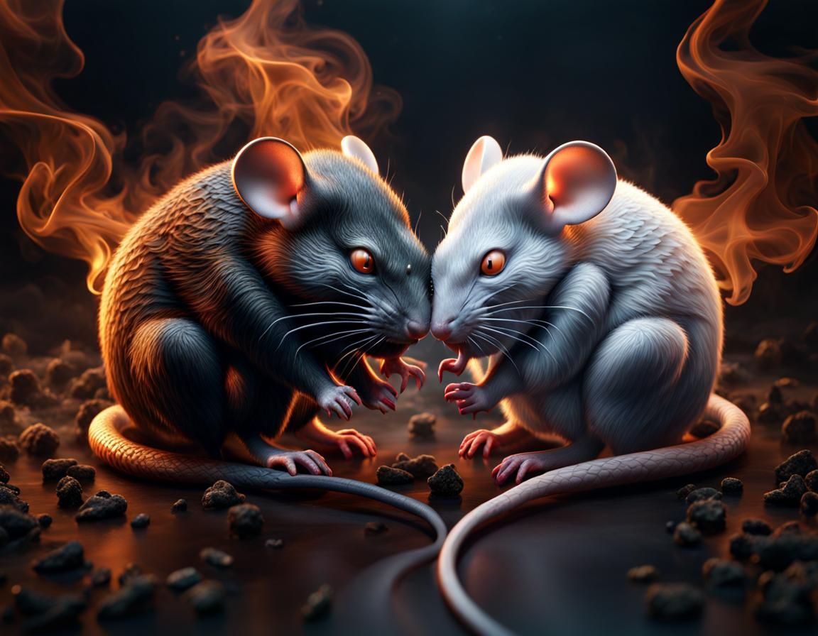 Intricately detailed mouse Yin yang made up of opposite colo...