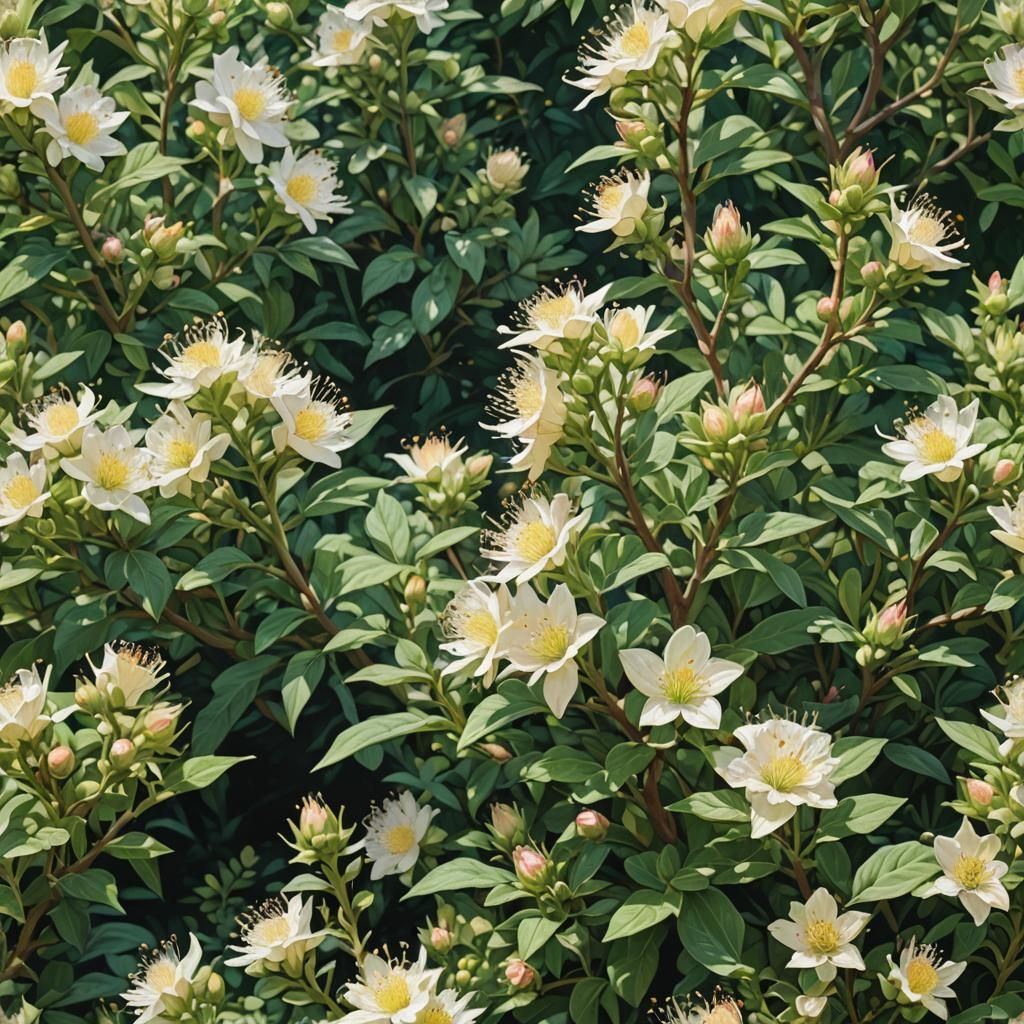 Hyperrealistic Garden of Green and Hopbush Flowers